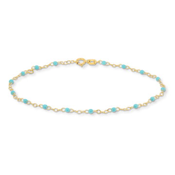 Turquoise Enamel Bead Bracelet In Solid 14K Yellow Gold