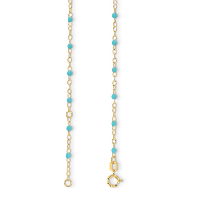 Turquoise Enamel Bead Bracelet In Solid 14K Yellow Gold