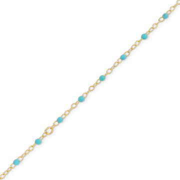 Turquoise Enamel Bead Bracelet In Solid 14K Yellow Gold