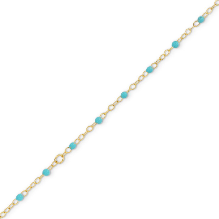 Turquoise Enamel Bead Bracelet In Solid 14K Yellow Gold