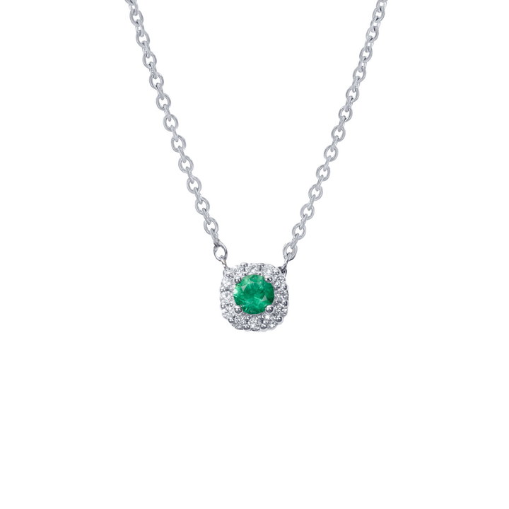 Green Emerald & Diamond Halo Pendant Necklace