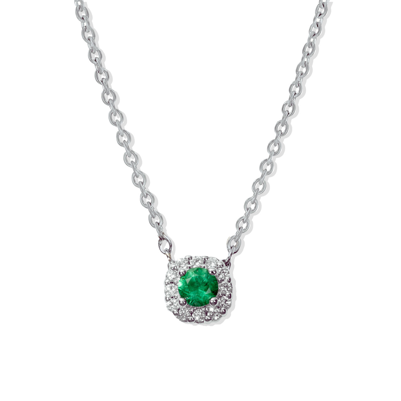 Green Emerald & Diamond Halo Pendant Necklace 0