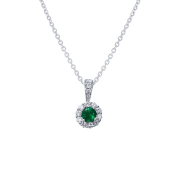 Green Emerald & Diamond Halo Pendant Necklace