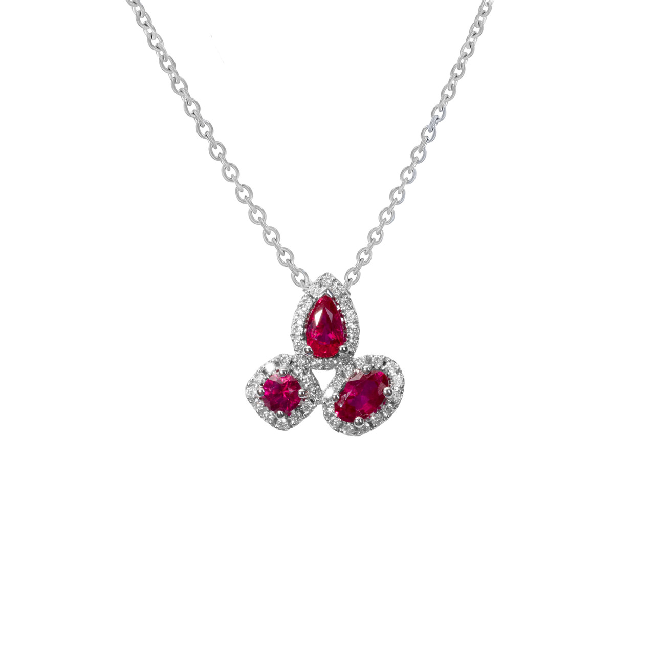 Mixed Shape Ruby & Halo Diamond Necklace
