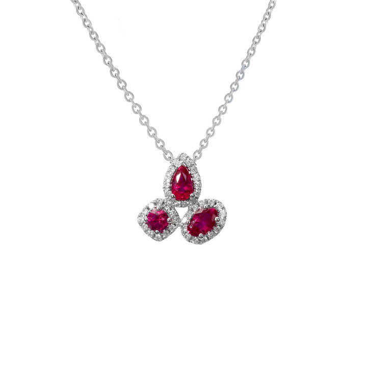 Mixed Shape Ruby & Halo Diamond Necklace