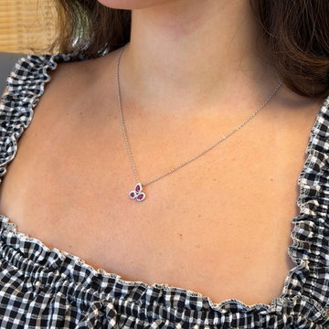 Mixed Shape Ruby & Halo Diamond Necklace