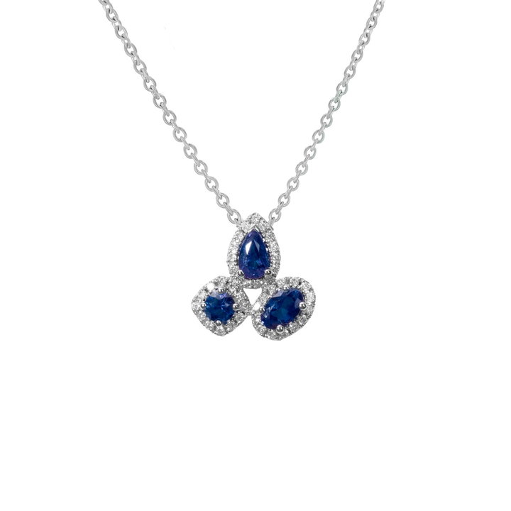 Mixed Shape Blue Sapphire & Halo Diamond Necklace