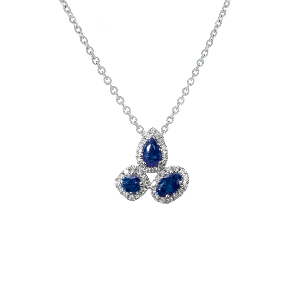 Mixed Shape Blue Sapphire & Halo Diamond Necklace