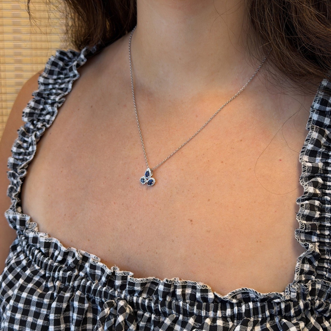 Mixed Shape Blue Sapphire & Halo Diamond Necklace