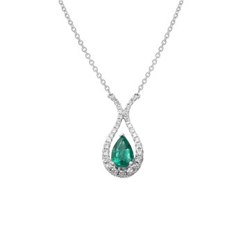 Green Emerald Teardrop Diamond Necklace