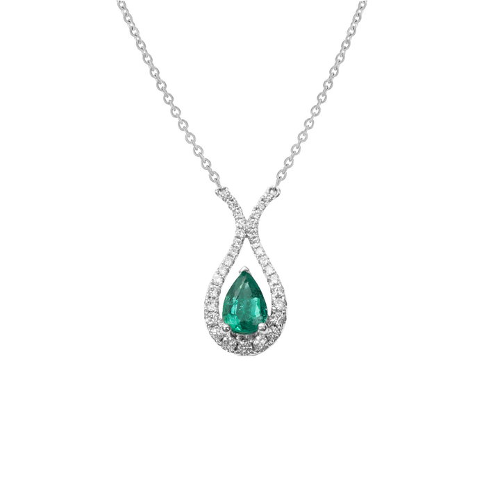 Green Emerald Teardrop Diamond Necklace