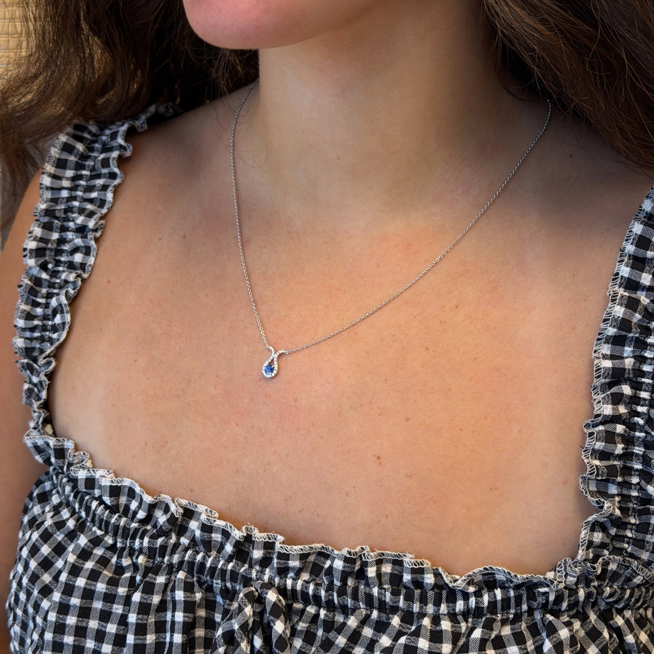 Blue Sapphire & Teardrop Diamond Necklace 1