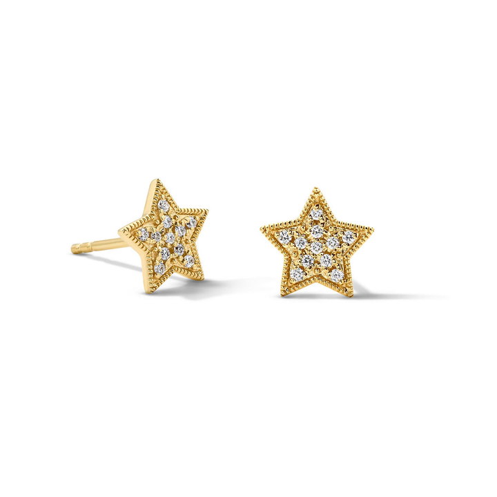 Yellow Gold Diamond Star Stud Earrings In Solid 14K Yellow Gold