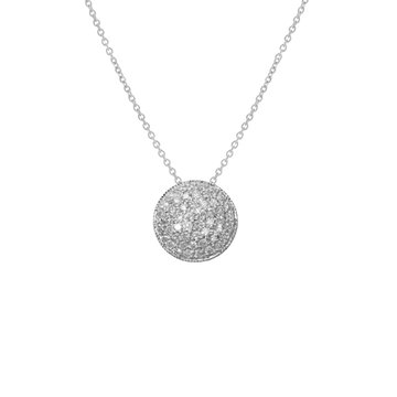 Pave Diamond Circle Pendant Necklace In White Gold 14K