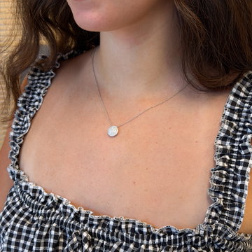 Pave Diamond Circle Pendant Necklace In White Gold 14K