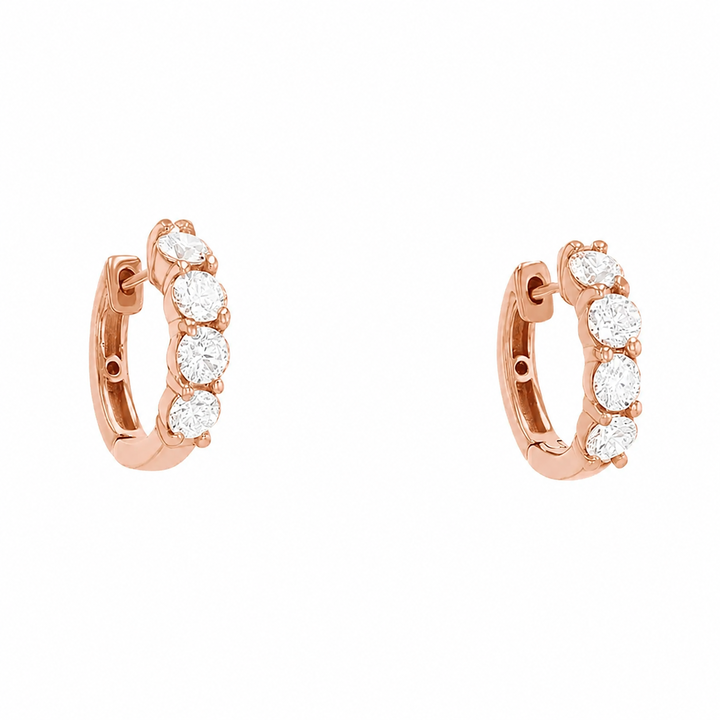 Rose Gold Diamond Huggie Earrings In Solid 18K Rose Gold