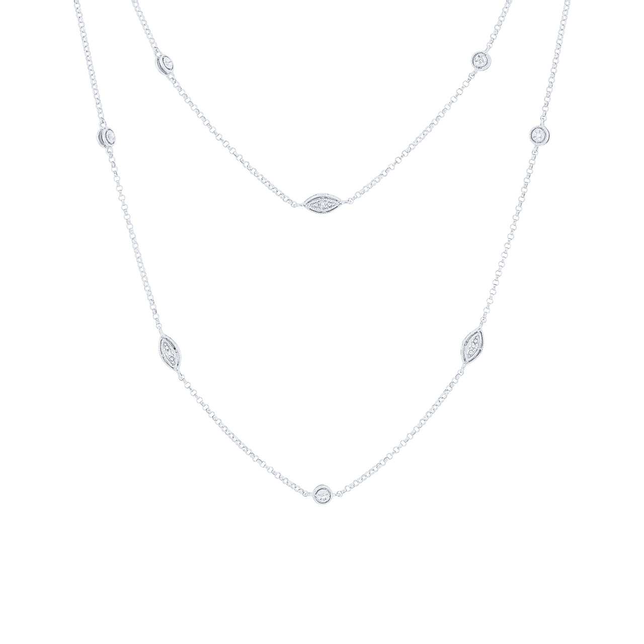 Milgrain Bezel Diamond Station Necklace