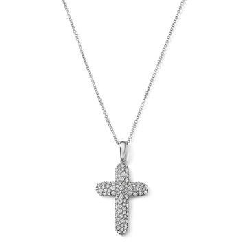 Pave Diamond Cross Pendant Necklace In White Gold 14K