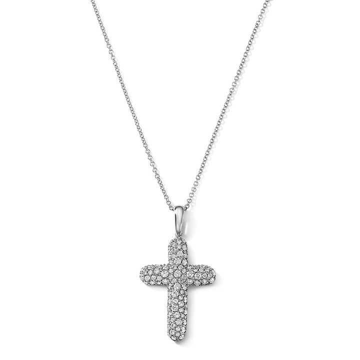 Pave Diamond Cross Pendant Necklace In White Gold 14K