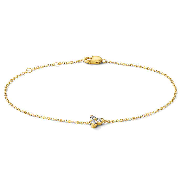 Trio Diamond Adjustable Bracelet In Solid 14K Yellow Gold