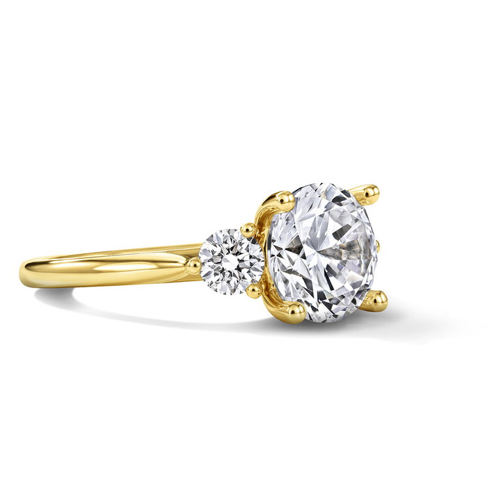Sylvie Three Stone Round Side Diamond Engagement Setting In Yellow Gold 14K