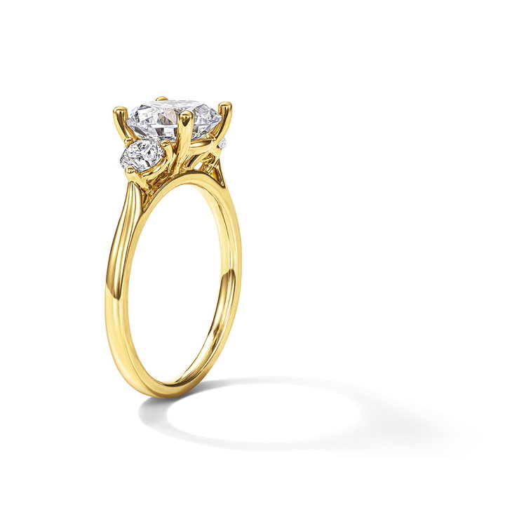 Sylvie Three Stone Round Side Diamond Engagement Setting In Yellow Gold 14K