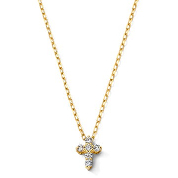 Small Diamond Cross Necklace In Yellow Gold 14K