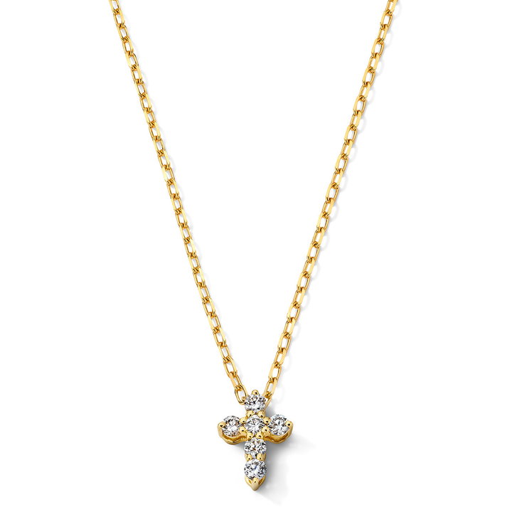 Small Diamond Cross Necklace In Yellow Gold 14K