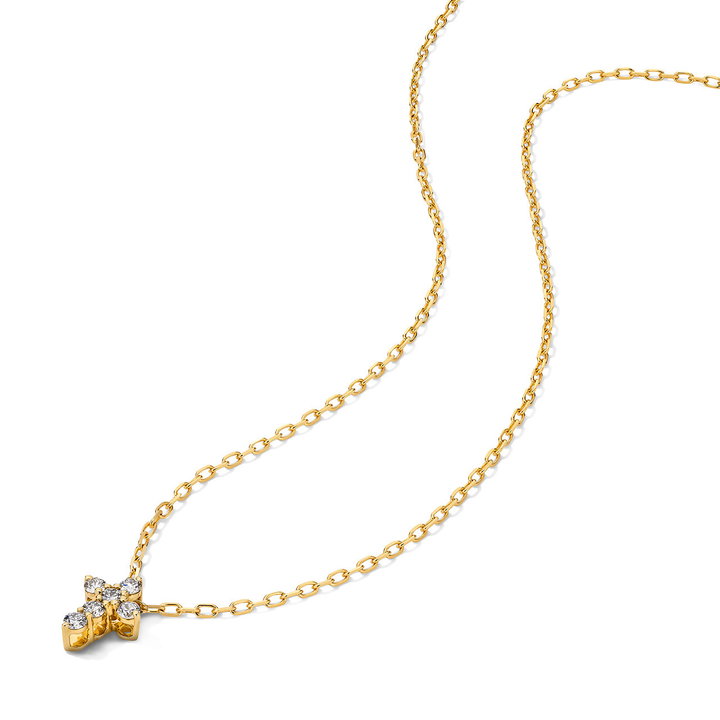 Small Diamond Cross Necklace In Yellow Gold 14K