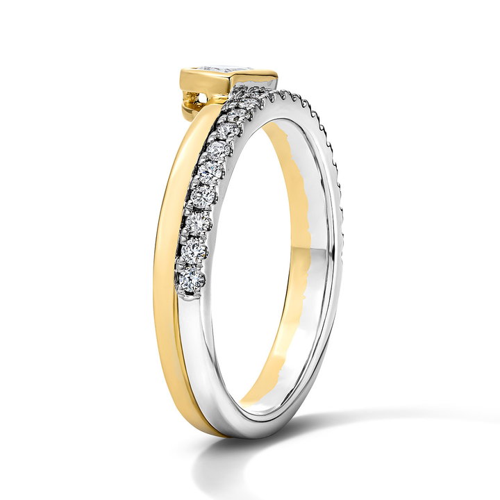 Half Bezel Diamond Pave Band In Solid 14K White / Yellow Gold