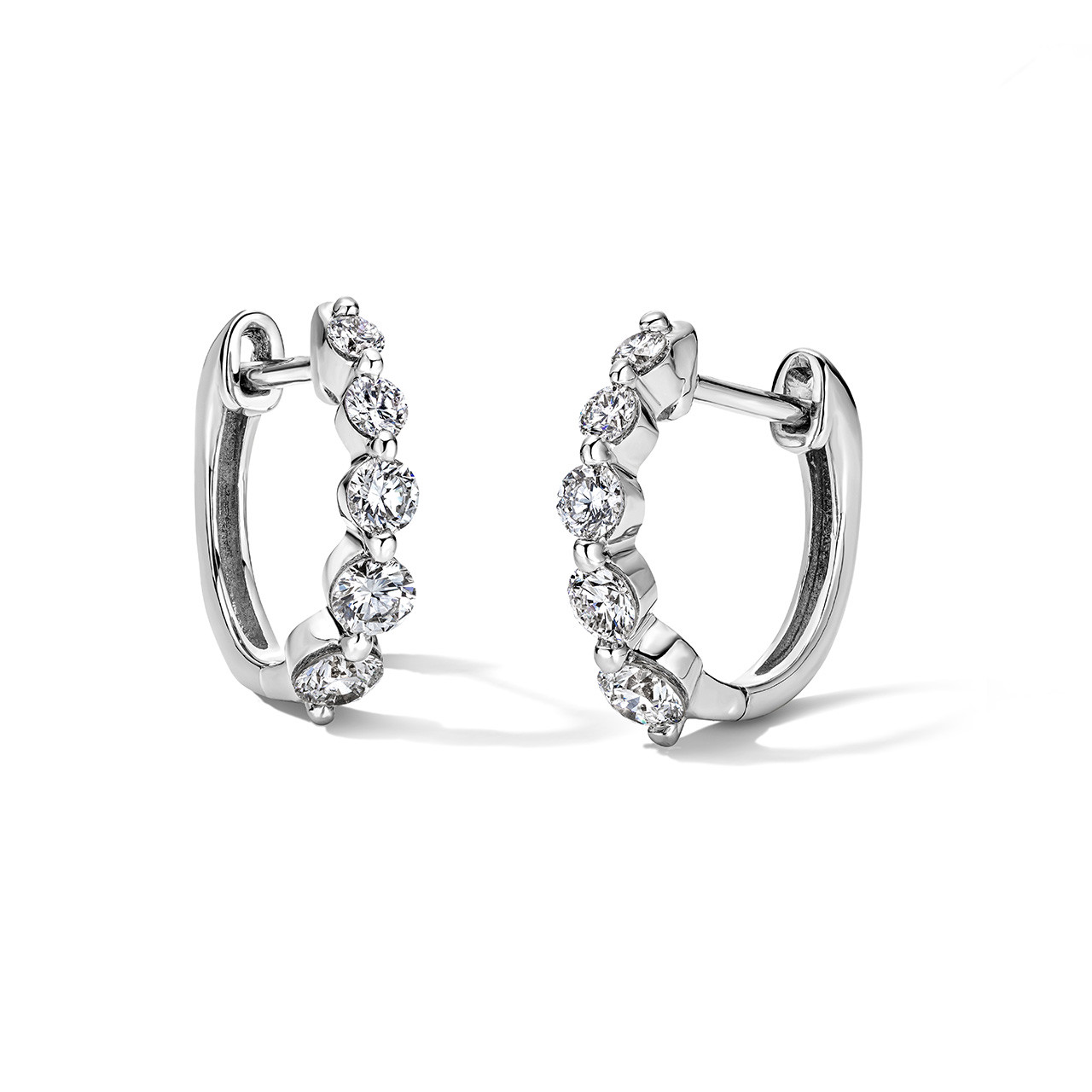 Shared Prong Graduated Diamond Huggie Earrings 0