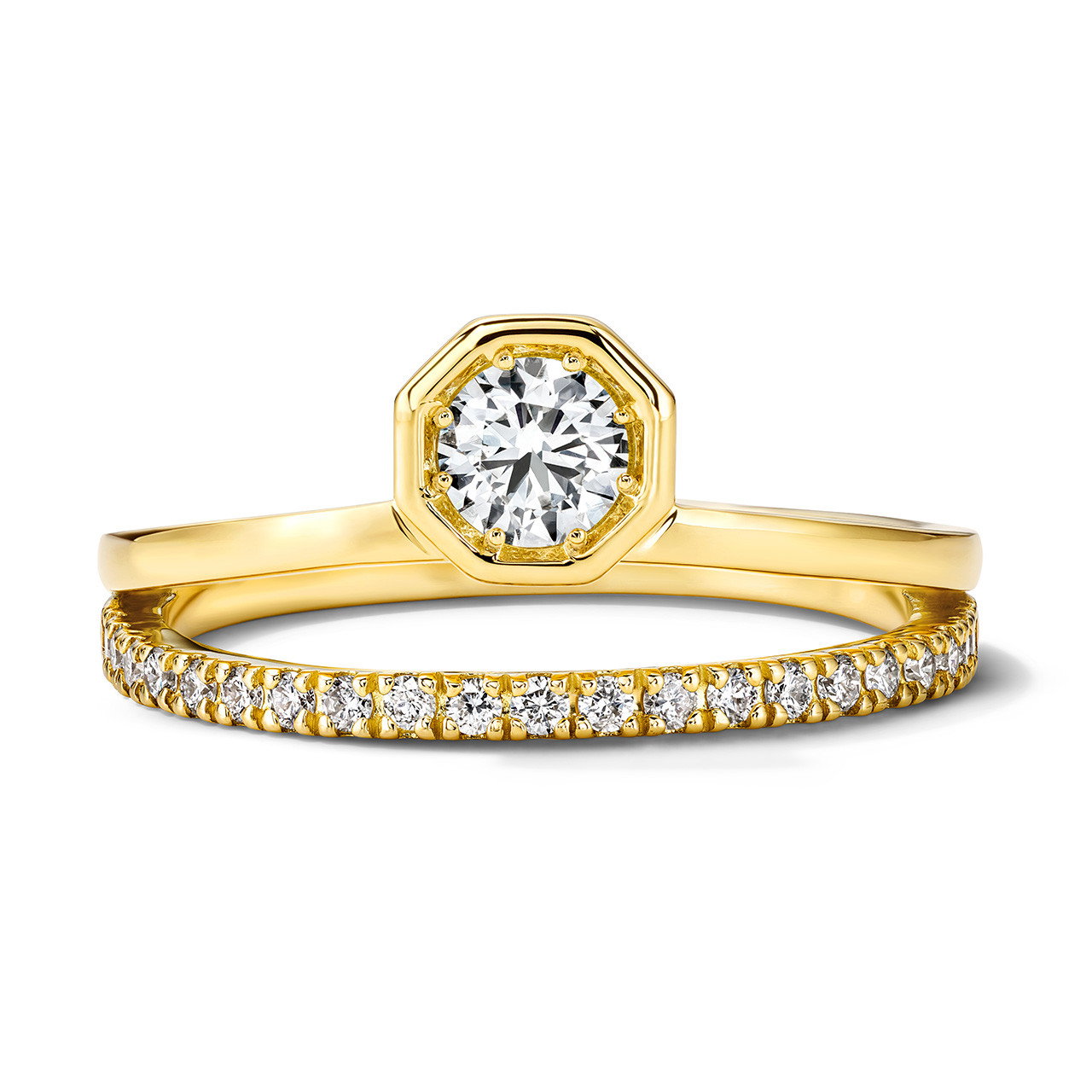 Two Row Octagon Bezel Set Diamond Ring