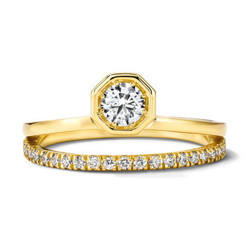 Two Row Octagon Bezel Set Diamond Ring In Solid 14K Yellow Gold