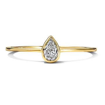 Bezel Pear Shape Diamond Ring In Solid 14K Yellow Gold