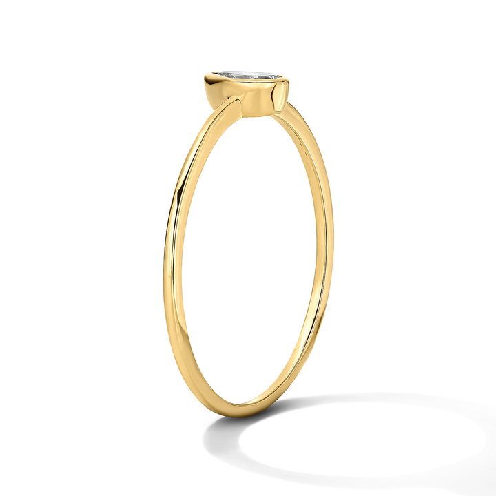Bezel Pear Shape Diamond Ring In Solid 14K Yellow Gold