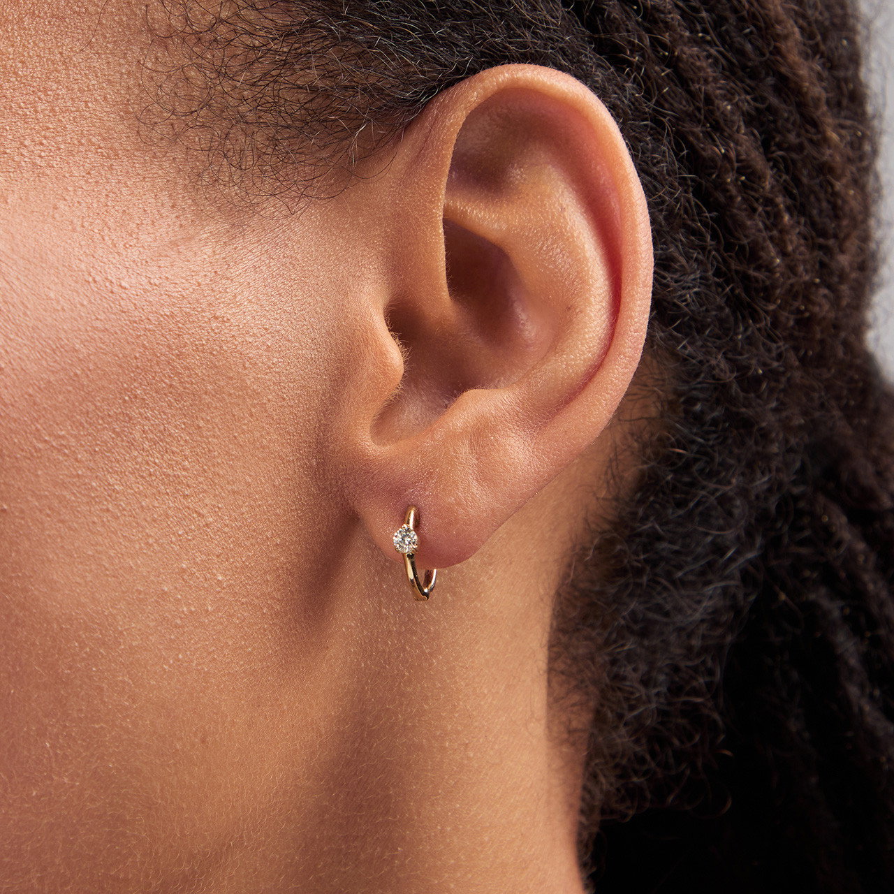 Single Round Diamond Gold Hoop Earrings 1