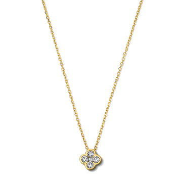 Bezel Diamond Clover Pendant Necklace In Solid 14K Yellow Gold