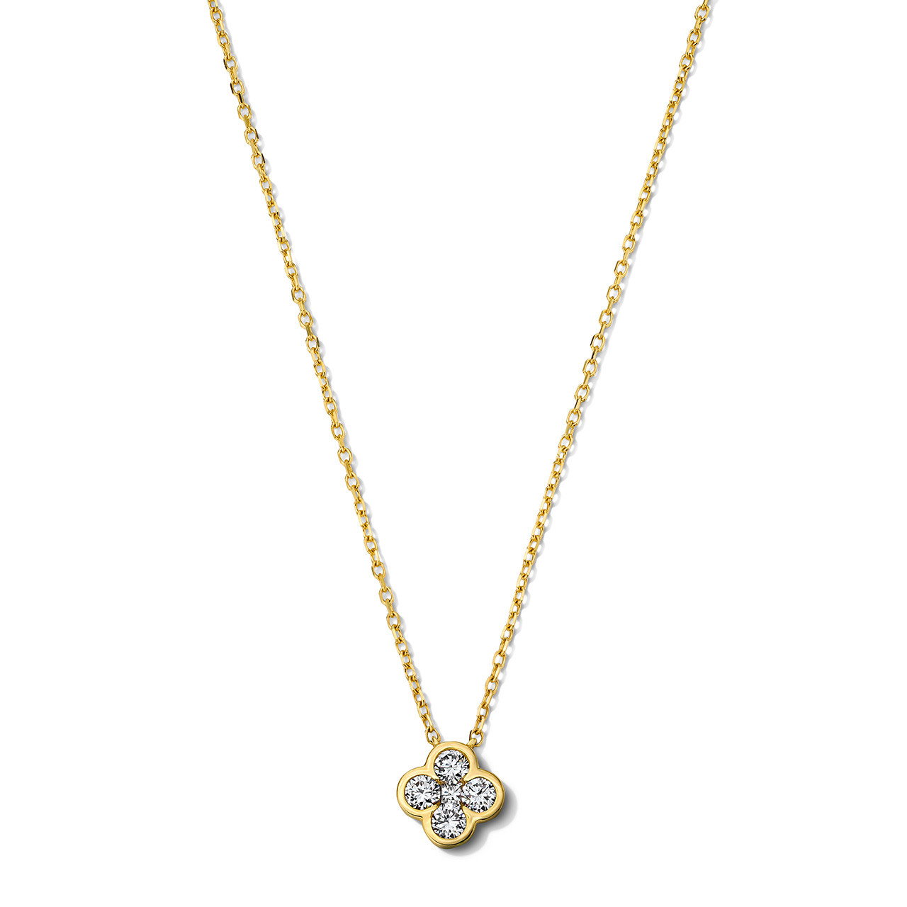 Bezel Diamond Clover Pendant Necklace
