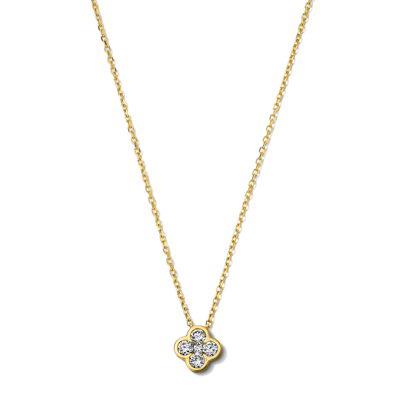 Bezel Diamond Clover Pendant Necklace 0