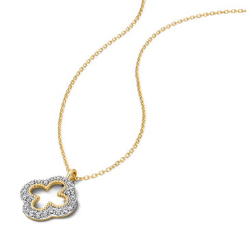 Diamond Open Clover Pendant Necklace In Solid 14K White / Yellow Gold