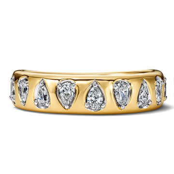 Pear Shape Diamond Gold Band In Solid 14K Yellow Gold