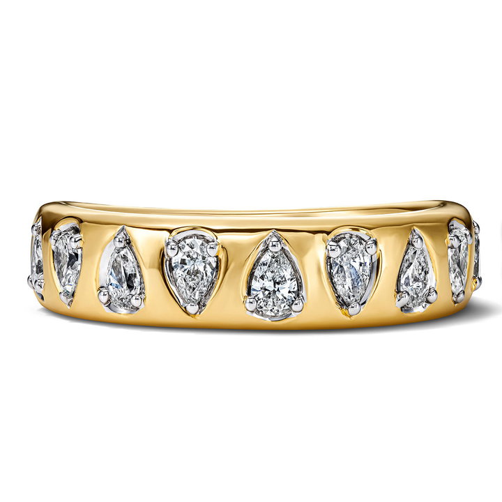 Pear Shape Diamond Gold Band In Solid 14K Yellow Gold