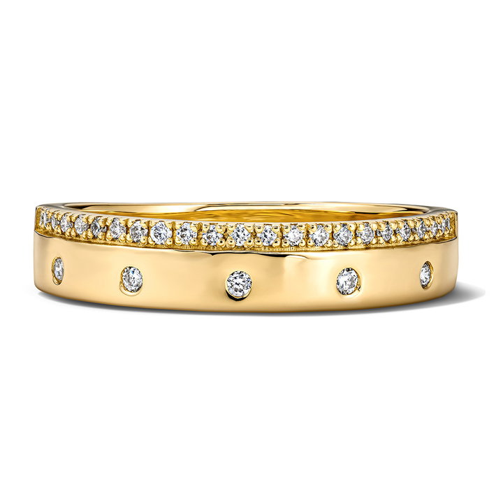 Two Row High Polished Gold Diamond Band In Solid 14K Yellow Gold