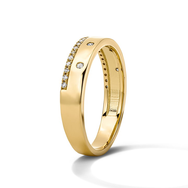 Two Row High Polished Gold Diamond Band In Solid 14K Yellow Gold