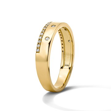Two Row High Polished Gold Diamond Band In Solid 14K Yellow Gold
