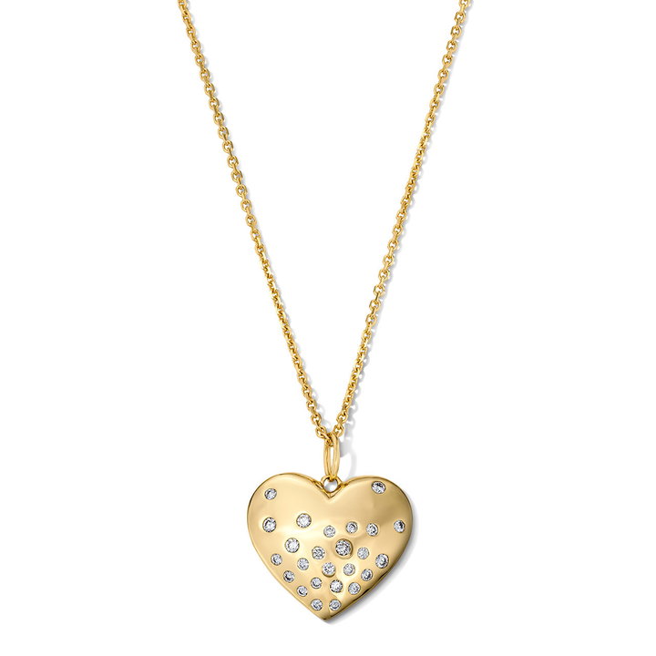 Scattered Diamond Heart Pendant Necklace In Solid 14K Yellow Gold