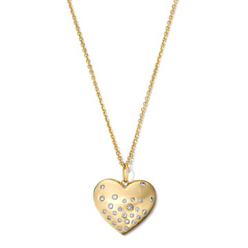 Scattered Diamond Heart Pendant Necklace In Solid 14K Yellow Gold