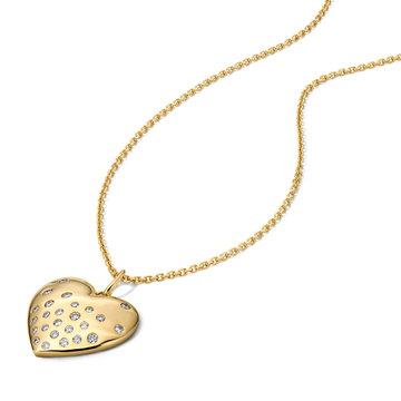 Scattered Diamond Heart Pendant Necklace In Solid 14K Yellow Gold