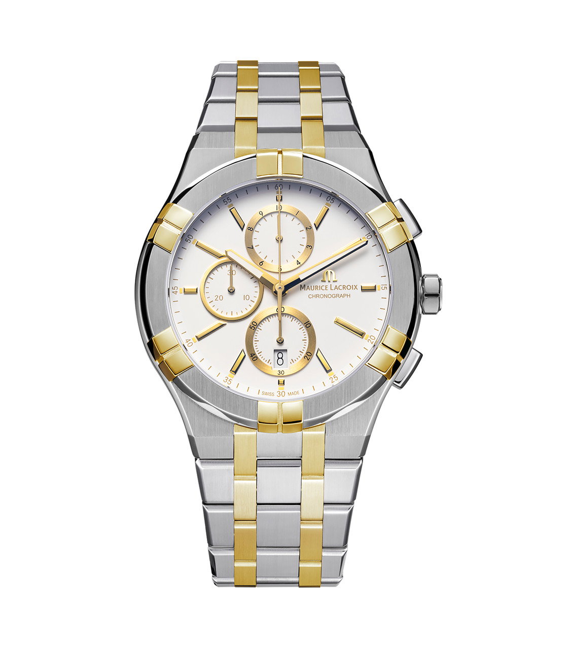 Maurice Lacroix Aikon Quartz Chronograph 42 White Dial Watch | Stainless Steel & Yellow Gold-PVD 0