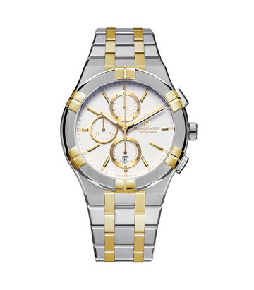 Maurice Lacroix Aikon Quartz Chronograph 42 White Dial Watch | Stainless Steel & Yellow Gold-PVD